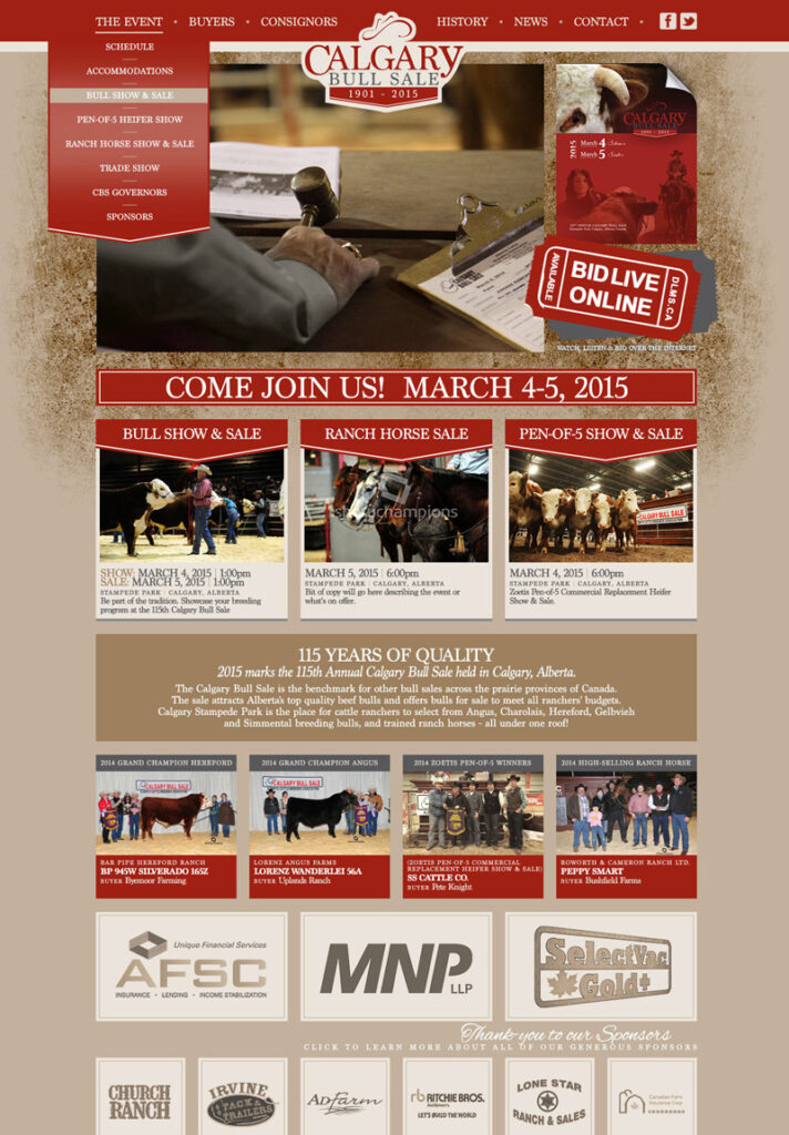 Calgary Bull Sale website