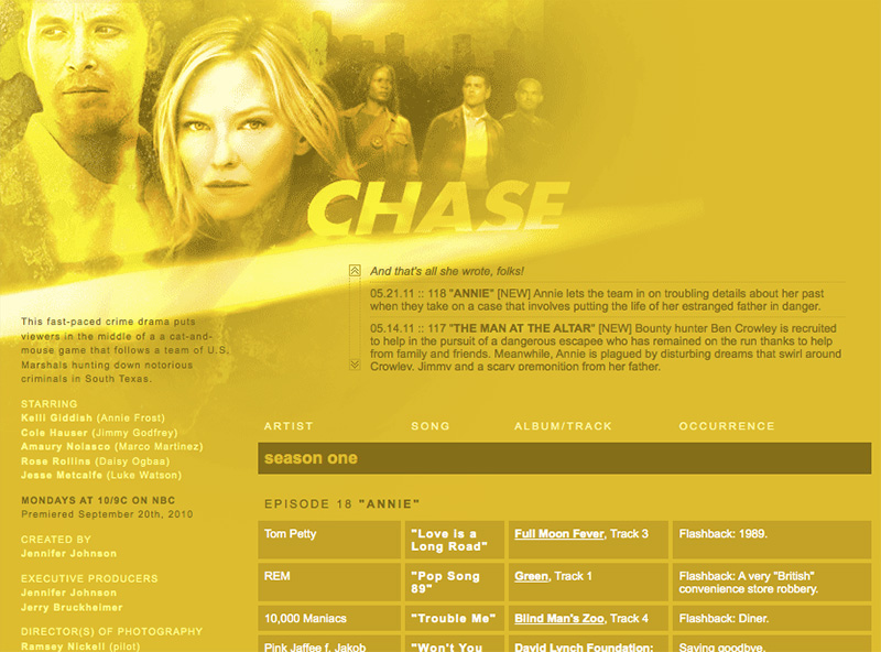 Chase (NBC TV) fansite