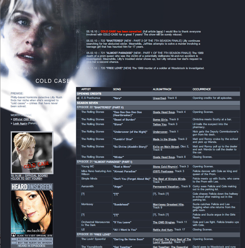 Cold Case (CBS TV) fansite