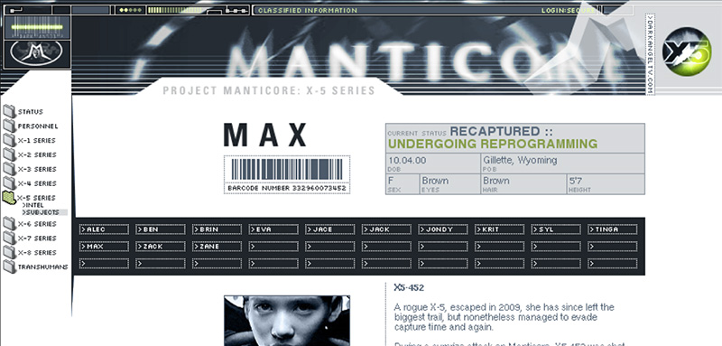 Dark Angel Manticore (FOX TV) fansite