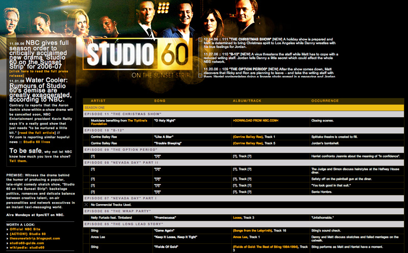 Studio 60 on the Sunset Strip (NBC TV) fansite