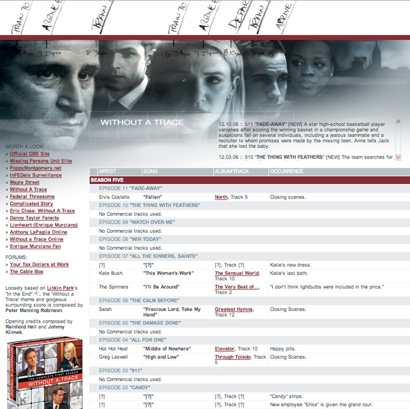 Without A Trace (CBS TV) fansite