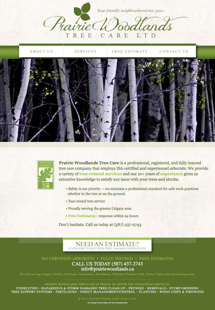 Prairie Woodlands Tree Care website