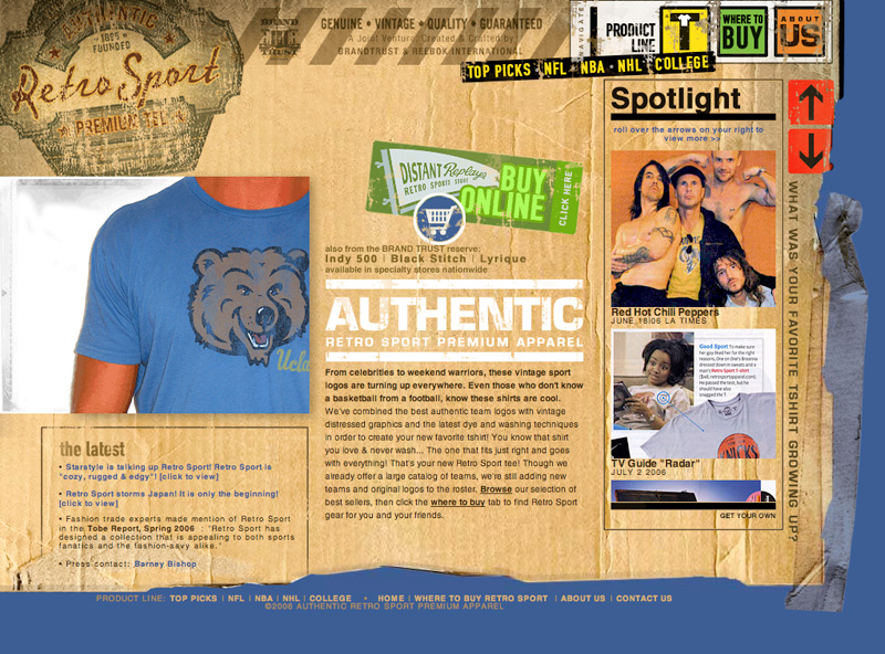 Retro Sport Apparel website